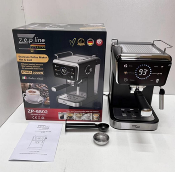 Кавомашина Zepline ZP-6802 Холодне Гаряче еспресо кавоварка 3000 Вт, 20 бар, 2 л Чорний
