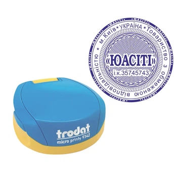 Печать ТОВ на карманной оснастке TRODAT Micro Printy 9342 диаметром 42 мм Сине-жёлтый (ТОВ11/9342/BY)