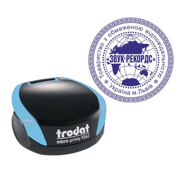 Печать ТОВ на карманной оснастке TRODAT Micro Printy 9342 диаметром 42 мм Бирюзовый (ТОВ7/9342/BZ)