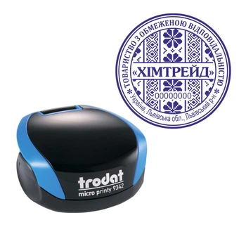 Печать ТОВ на карманной оснастке TRODAT Micro Printy 9342 диаметром 42 мм Синий (ТОВ13/9342/BL)