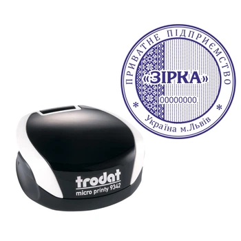 Печать ТОВ на карманной оснастке TRODAT Micro Printy 9342 диаметром 42 мм Белый (ТОВ1/9342/W)