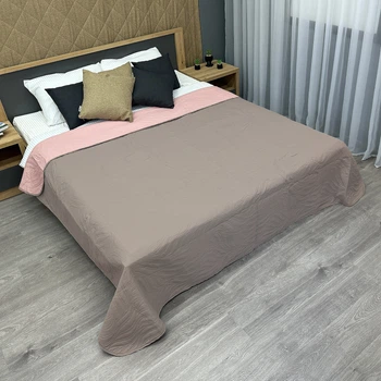 Покрывало двустороннее Decorator Microfiber листья 215x240 см какао с розовым (85-099)