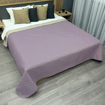 Покривало двостороннє Decorator Microfiber листя 210х215 см бузковий з бежевим (85-131)