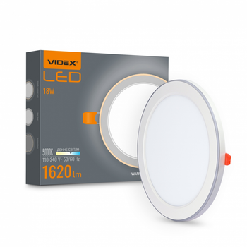 Светодиодный светильник встроенный с декоративной подсветкой VIDEX DL4R 18W+6W 5000K+2700K 220V