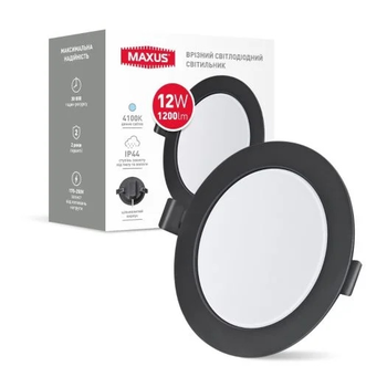 Світильник світлодіодний врізний 1-RDL-1241-IP-BL MAXUS RDL 12W 4100K IP44 Black