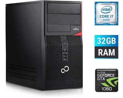 Игровой ПК Fujitsu Tower / Intel Core i7-6700 (4 (8) ядра по 3.4 - 4.0 GHz) / 32 GB DDR4 / 500 GB SSD + 1000 GB HDD / nVidia GeForce GTX 1060, 6 GB GDDR5, 192-bit б/у