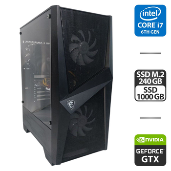 Игровой ПК MSI MAG Forge 100M Black Tower / Intel Core i7-6700 (4 (8) ядра по 3.4 - 4.0 GHz) / 16 GB DDR4 / 240 GB SSD M.2 + 1000 GB SSD / nVidia GeForce GTX 1060, 3 GB GDDR5, 192-bit / 600W б/у