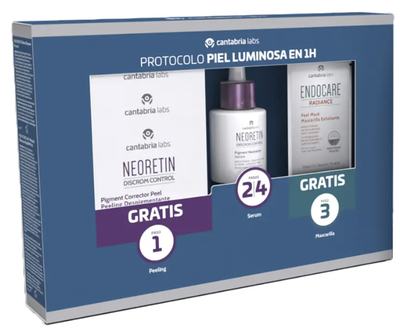 Zestaw do neutralizacji przebarwień Neoretin Discrom Control Serum 30 ml + Peeling depigmentujący w krążkach 3 szt + Maska Endocare Radiance 3 szt (8436574364439)