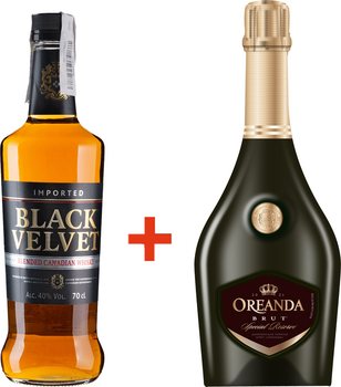 Віскі Black Velvet 40% 0,7 л + Вино ігристе Oreanda Преміум брют 0,75 л 10,5-12,5% (683899838871_096749003228+4820256580585)