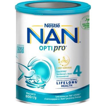 Смесь молочная сухая Nestle NAN 4 OPTIPRO с 5 олигосахаридами и L. Reuteri для детей от 18 месяцев, 800 г