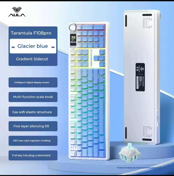 Механічна бездротова (Bluetooth + 2,4G) клавіатура з HOT SWAP AULA F108PRO RGB FangLing Switch Mac/Win УКР/АНГЛ BLUE (F108PB)