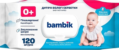 Дитячі вологі серветки з вівсяним молочком, 120шт. - Bambik Baby Wet Wipes 120шт.