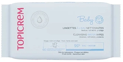 Салфетки детские, 60 штук - Topicrem Baby Cleansing Water Wipes 60шт (1466868-29113377)