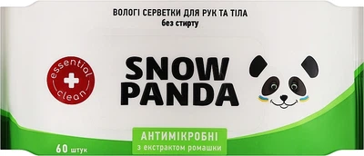 Вологі серветки для рук "Антимікробні" з екстрактом ромашки - Сніжна Панда Essential Clean 60шт (665045-27236408)