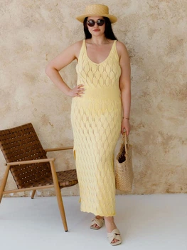 Платье вязаное длинное летнее женское ARTKNIT Ажурное S-M Желтое (4823093472631)