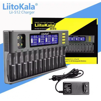 Зарядное устройство на 12 каналов для аккумуляторов Liitokala Lii-S12 1.2V/3.2V Li-Fe/3.7VLi-Ion/3.8VLi-Ion/9V 2хКрона