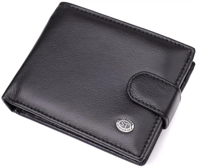 Мужской кожаный кошелек ST Leather черный большой бумажник горизонтальный с отделением для монет и карт 51550