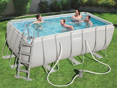 Каркасный прямоугольный бассейн Bestway Power Steel 56456BW 412×201×122 см с фильтром, 8124 л, Серый