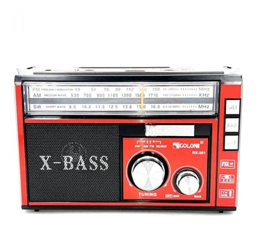 Радиоприемник Golon X-BASS TF/USB/5V с фонарем от 2 батарейки R20 + сеть цвет красный