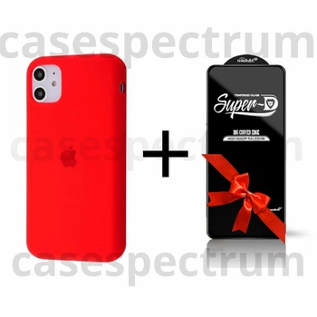 Чехол силиконовый Premium Silicone Case Full для Apple iPhone 11 red + Подарок защитное стекло ESD Mietubl для Apple iPhone