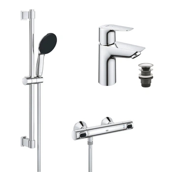 Набір змішувачів Grohe Quickfix термостат для душу з душовим гарнітуром Precision Flow THM та змішувач для раковини StartEdge S-Size UA202503TE