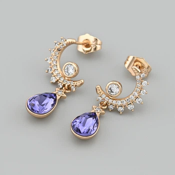 Сережки з кристалами Swarovski 53421 розмір 32х11 мм колір цикламен вага 4.7 г позолота 18К