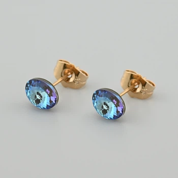 Сережки з кристалами Swarovski 53406 розмір 8х6 мм колір сапфіровий вага 1.0 г позолота 18К
