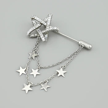 Брошь булавка Звезда 53451 размер 61х49 мм белые фианиты вес 4.5 г позолота Белое Золото