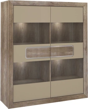 Витрина Frisco Tiziano 1338х1557х413 мм 2-дв. Дуб античный/Бежевый глянец (7432-TZV54B)