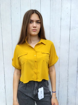 Рубашка женская Oversize укороченная однотонная с короткими рукавами New Look Желтая 12232 M (44-46)