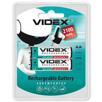 Акумуляторные батарейки пальчиковые АА Videx HR6/AA аккумулятор 2100MAH double blister/2шт 20/200 (Videx2100AA)