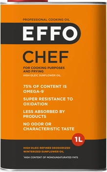 Масло подсолнечное EFFO Chef высокоолеиновое рафинированное дезодорированное вымороженное 1 л (0.92 кг) (4820077082558)