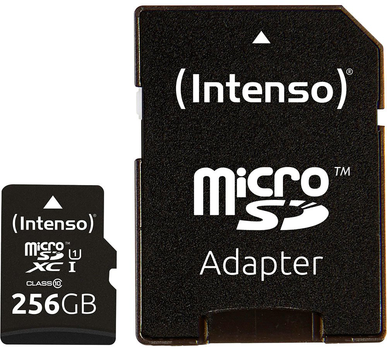 Карта памяти Intenso microSDXC 256GB Class 10 UHS-I + SD адаптер (3423492)