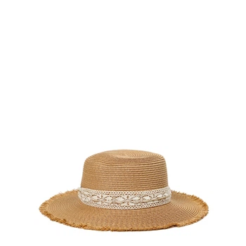 Шляпа канотье женская с лентой-завязкой LuckyLOOK Мелоди One Size Бежевый 733-732