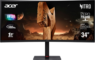Монітор 34" Acer Nitro XV345CURVbmiphuzfx (UM.CX5EE.V05) VA 100R UWQHD / 180Hz / 1ms / HDR10 / USB-C 65W PD / FreeSync Premium / G-Sync Compatible / Speakers 3W