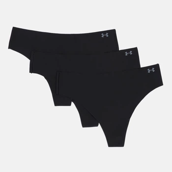 Набір трусиків танга жіночих Under Armour Underwear Thong Ua Pure Stretch No Show Thong Solid 3Pk 1383893 001 XL 3 шт Чорний (1200122273118)