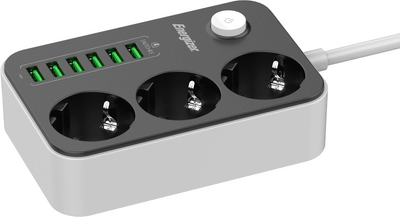 Сетевой фильтр Energizer 3 розетки 6 USB 2 м Black (EPB2500W01EU)