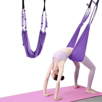 Гамак-резинка с ремнями для аэройоги Air Yoga Rope, подвесной регулируемый гамак для йоги и фитнеса AYR-521-12-Purple/Black