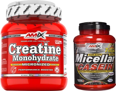 Набор Amix Creatine Monohydrate порошок 500 г + Amix Micellar Casein порошок 1 кг Chocolate (8594159531642) + (8594159534841)