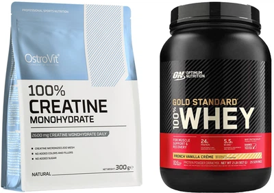 Набор OstroVit Creatine порошок 300 г Без вкуса + Optimum Nutrition 100% Whey Gold Standard порошок 909 г French Vanilla Creme (5902232610253) + (748927024111)