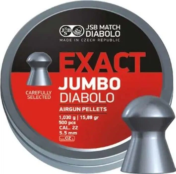Пули пневматические JSB Diabolo Exact Jumbo. Кал. 5.52 мм. Вес - 1.03 г. 500 шт/уп