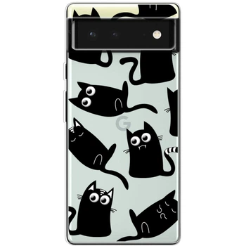 Силиконовый Прозрачный Чехол с Картинкой для Google Pixel 6 Принт (Кошки) (46059-ysp73)