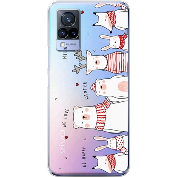 Силиконовый Прозрачный Чехол с Картинкой для Vivo V21 Принт (Мишки) (43146-ysp113)