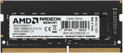 Оперативна пам'ять AMD SODIMM DDR4-3200 16384 MB PC4-25600 R9 Gamer Series (R9416G3206S2S-U)