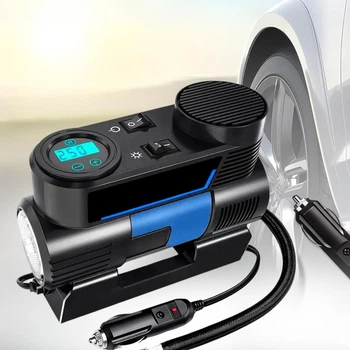 Автомобильный воздушный компрессор для закачки шин 12V с фонарем и насадками Air Compressor, насос в машину от прикуривателя ATJ-6388-Blue/Black