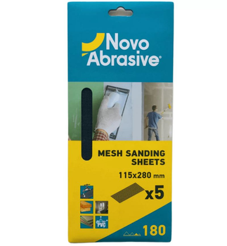 Шліфувальна сітка NovoAbrasive (115x280 мм, Р180, 5 шт.) абразивна наждачка для гіпсу та штукатурки (25788)