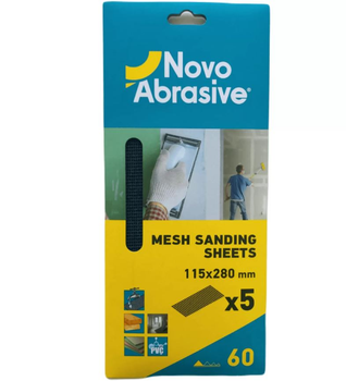 Шліфувальна сітка NovoAbrasive (115x280 мм, Р60, 5 шт.) абразивна наждачка для гіпсу та штукатурки (25791)