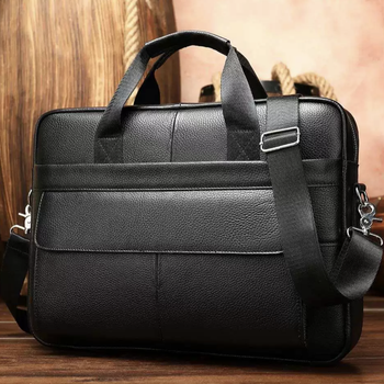 Мужская кожаная сумка для ноутбука и документов черная Tiding Bag RD-23134