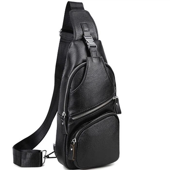 Мужская кожаная сумка-слинг черная TIDING BAG - MK-96303