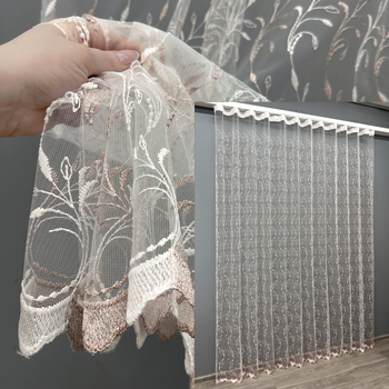 Тюль VR-Textil 1646т Фатин з вишивкою Білий з пудровим 300х270 см (42-0665)